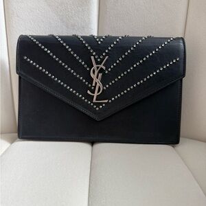 Saint Laurent YSL Black Studded Clutch